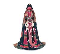 Halloween Hooded Cape Bohemian Elephant Pattern Print – Unisex Costume Accessory for Parties, Comic Exhibitions, and More, Black, Medium