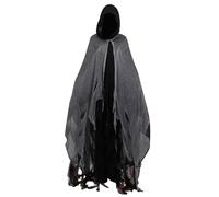 Halloween Hooded Cape, Ghost Costume Adult, Black Robe Costume, Halloween Fancy Dress Costume, Scary Grim Reapers Cosplay Hooded Cape Prop, Ghost Role Play Horror Ripped Hem Cloak For Cosplay Party