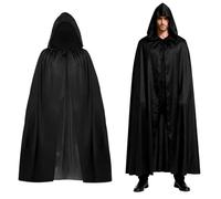 Halloween Hooded Cloak, 160cm Black Hooded Cape Long Black Devil Cape Halloween Christmas Witch Vampires Costume Cloak for Adult Fancy Dress Cosplay Accessories F4-DP
