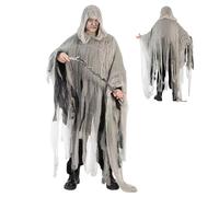 Halloween Hooded Cloak Cosplay Costume, Haunted House Cosplay Cape, Medieval Renaissance Halloween Hooded Cloak for Masquerade, Gathering, Drama Gray