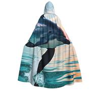 Halloween Hooded Cloak Costume - Unisex Adult cute Dolphin jumping Print Cape for Parties, Carnivals, Comic Exhibitions