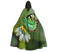 Halloween Hooded Cloak Costume - Unisex Adult Green leaf colorful butterfly Print Cape for Parties, Carnivals, Comic Exhibitions