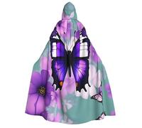 Halloween Hooded Cloak Costume - Unisex Adult Purple Butterfly Print Cape for Parties, Carnivals, Comic Exhibitions