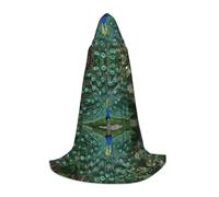 Halloween Hooded Cloak For Teenagers, Green Peacock Feather, Youth Hooded Costume For Cosplay, Witch Vampire Party, Fantasy Robe For Teens Carnival Comic Con, Perfect For Heights Of 110-170 Cm