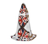 Halloween Hooded Cloak For Teenagers, Guitar British Flag, Youth Hooded Costume For Cosplay, Witch Vampire Party, Fantasy Robe For Teens Carnival Comic Con, Perfect For Heights Of 110-170 Cm