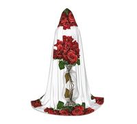 Halloween Hooded Cloak For Teenagers, Red Roses Hooded Cape, Youth Hooded Costume For Cosplay, Witch Vampire Party, Fantasy Robe For Teens Carnival Comic Con, Perfect For Heights Of 110-170 Cm