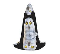 Halloween Hooded Cloak For Teenagers, Snowy Owl Eyes Hooded Cape, Youth Hooded Costume For Cosplay, Witch Vampire Party, Fantasy Robe For Teens Carnival Comic Con, Perfect For Heights Of 110-170 Cm