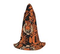 Halloween Hooded Cloak For Teenagers, Tiger Stripes Orange, Youth Hooded Costume For Cosplay, Witch Vampire Party, Fantasy Robe For Teens Carnival Comic Con, Perfect For Heights Of 110-170 Cm