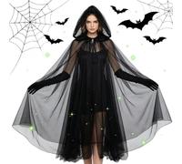 Halloween Hooded Cloak Gothic Long Mesh Breathable Cosplay Cape