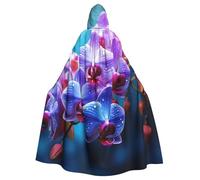 Halloween Hooded Cloak Medieval Renaissance Wizard Cloak Army Digital Camouflage Reaper Cosplay Cape Costume for Adult, Colorful Orchids Flower, One Size
