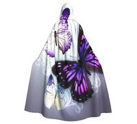 Halloween Hooded Cloak Medieval Renaissance Wizard Cloak Black and White Cats Reaper Cosplay Cape Costume for Adult, White Purple Butterflies, One Size