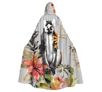 Halloween Hooded Cloak Medieval Renaissance Wizard Cloak Camels Rest Desert Reaper Cosplay Cape Costume for Adult, Animals Lemur Flowers Pattern, One Size