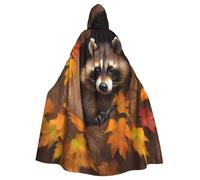 Halloween Hooded Cloak Medieval Renaissance Wizard Cloak Native American Dream Catcher Reaper Cosplay Cape Costume for Adult, Raccoon in the Fall Tree Hole, One size