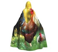 Halloween Hooded Cloak Medieval Renaissance Wizard Cloak Schnauzer Reaper Cosplay Cape Costume for Adult, Beautiful Rooster Hen, One size