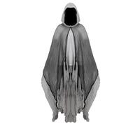 Halloween Hooded Cloak Scary Ghost Tattered Robe Medieval Wizard Death Cape Cosplay Costume for Adult Men Women (Grey)