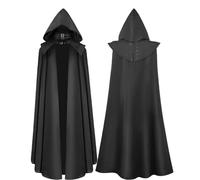 Halloween Hooded Coat Medieval Costume with Hood Vintage Gothic Witch Wizard Victorian Halloween Fancy Dress Costume Devil Horror Tuxedo Comfortable Plain Medieval Gothic Cape, black, 5XL