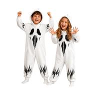 Halloween Hooded Fleece Romper For Boys Pumpkin Spook Theme Cozy Piece Outfit Toddlers Kids (White, 5-6 Years)