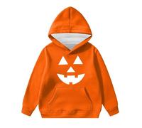 Halloween Hoodie Kids Print Pullover Long Sleeve Soft Blend Boys Hooded Sweatshirt for Fall Spooky Fun Casual Everyday School Outfit (Orange,3-4 Years)