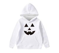 Halloween Hoodie Kids Print Pullover Long Sleeve Soft Blend Boys Hooded Sweatshirt for Fall Spooky Fun Casual Everyday School Outfit (White,1-2 Years)