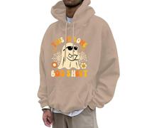Halloween Hoodie Men's Cute Ghost Print Pullover Long Sleeve Hoodie with Pockets Drawstring Sweatshirt with Hood Halloween Print Pullover Funny Hoodie Y2k Hoodie Cotton Warm Hoodie, beige, 3XL