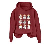 Halloween Hoodie Women's Oversize Sweatshirt with Hood Ghost Print Hoodie Tops Long Sleeve Pullover Tops Leisure Outwear Sport Style Training Hoodie Autumn Winter Blouse Top, red, S