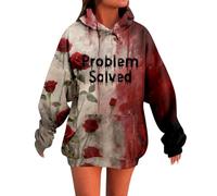Halloween Hoodie Women's Problem Solved Hoodie Blood Graphic Long Sleeve Pullover Sweatshirt with Hood and Pockets Vintage Top Hoody Autumn Winter Tops Tops, black, L