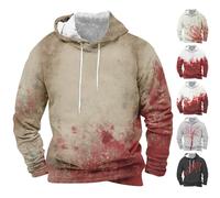 Halloween Hoodies for Men Bloody Sweatshirt with Pockets Blood Print Hooded Shirts Casual Long Sleeve Pullover Tops Camisas De Halloween para Hombre(Red, M)