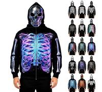 Halloween Hoodies for Men Face Cover Skeleton Print Jacket Zip Up Halloween | Winter Jackets Loose Fit Casual Hoodies Soft Lightweight Sweatshirt Novelty Streetwear Spooky Season