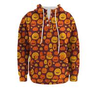 Halloween Hoodies for Men Funny Pumpkin Print Hooded Sweatshirts Button Down Long Sleeve Pullover Tops with Pocket Holiday Costume Adult Scary (Orange,3XL)