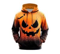 Halloween Hoodies for Men Pumpkin Face Print Hooded T Shirts Spooky Sweatshirt with Pocket Long Sleeve Pullover Tops Camiseta De Esqueleto para Hombre(Z01-Orange, S)