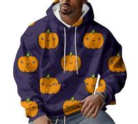 Halloween Hoodies for Men Pumpkin Face Print Hooded T Shirts Spooky Sweatshirt with Pocket Long Sleeve Pullover Tops Playeras De Halloween para Hombre(Purple, XL)