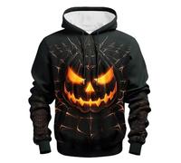Halloween Hoodies for Men Pumpkin Face Print Hooded T Shirts Spooky Sweatshirt with Pocket Long Sleeve Pullover Tops Camiseta De Esqueleto para Hombre(Z02-Navy, XXL)
