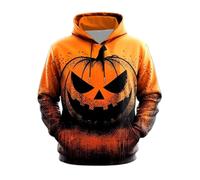 Halloween Hoodies for Men Pumpkin Face Print Hooded T Shirts Spooky Sweatshirt with Pocket Long Sleeve Pullover Tops Playeras De Halloween para Hombre(Z01-Gold, M)