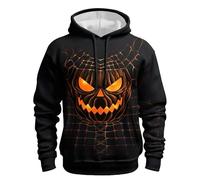 Halloween Hoodies for Men Pumpkin Face Print Hooded T Shirts Spooky Sweatshirt with Pocket Long Sleeve Pullover Tops Camiseta De Esqueleto para Hombre(Z02-Black2, L)