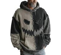 Halloween Hoodies for Men Spooky Pumpkin Face Patchwork Hooded Sweater Cozy Stitched Pullover Top Holiday Sweatshirt Costumes, Black, XL