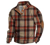 Halloween Hoodies for Men UK Jumpers Pullover Hooded Sweatshirts Plaid Jacquard Long Sleeve Drawstring Work Hipster Casual Hoodie Activewear Christmas Hoodies (i-Khaki, XL)