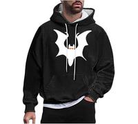 Halloween Hoodies for Men UK Sale Bat Print Hooded Sweatshirt Plain Work Jumpers Lightweight Gym Hoody Long Sleeve Loose Fit Autumn Winter Motorcycle Pullover Tracksuit Tops Halloween Costumes