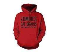 Halloween Hoodies for Men Zombies Eat Brains Don't Worry You're Safe Sweatshirt with Pocket Long Sleeve Pullover Tops Camiseta De Esqueleto para Hombre(Red, S)