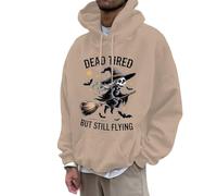 Halloween Hoodies for Mens Blood Print Hooded Spooky Horror Knit Button Drawstring Skull Trendy Autumn Jumpers Cozy Sweater Loungewear Festive Celebration Top Khaki