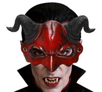 Halloween Horn - PU Material Lightweight Terrible Cosplay Prop, Red Half Cospla Her Hallion Costume Halloween Devil Face for Party Masquerade Adult Men Women