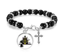 Halloween Horrible Gloomy Castle Cat Beaded Bracelet Boho Jewelry for Men Women