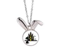 Halloween Horrible Gloomy Castle Cat Rabbit Necklace Pendant Bunny Animal Jewelry Gift