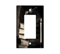 Halloween Horror Bat Decorative Light Switch Cover Wall Plate 1 Gang Single Rocker, Vintage Magic Book Candle Electrical Switchplate, Creepy Electrical Faceplate for Bedroom Room