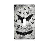 Halloween Horror Bat Decorative Light Switch Cover Wall Plate 1 Gang Single Toggle, Vintage Magic Book Scary Electrical Faceplate for Room, Creepy Switchcover Switchplate