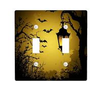 Halloween Horror Bat Silhouette Decorative Light Switch Cover Wall Plate 2 Gang Double Toggle, Gothic Scary Forest Electrical Switchplate Creepy Scenic Electrical Faceplate for Bedroom Room