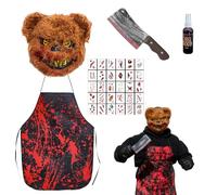 Halloween Horror Bear Costumes, Horror Bear Mask + Blood Apron + Blood Knife + Halloween Scar Tattoo Stickers + Fake Blood, for Halloween Cosplay Adult