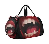 Halloween Horror Bloody Teeth Vampire Kids Duffel Bag with Shoes Compartment Lightweight Sports Duffel Bag for Beach Swim Bags Pool Sports