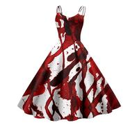 Halloween Horror Bride Costume Women's Halloween Dress Women's Black Scary Bloody Print Sleeveless Horror Bride Costume Bloody Sexy Spaghetti Straps Gothic Zombie Wedding Dress Cocktail Dress