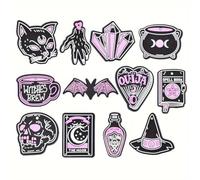 Halloween Horror Character Croc Clog Shoe Decoration Charms Goth Witch Black Magic Nightmare Ghost Ouija Michael Freddy Chucky (Black Magic - Set of 12)
