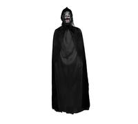 Halloween Horror Costume Set, Includes Demon Mask and Black Long Cape, Evil Witch Wizard Spooky Fancy Dress Party Accessories 160cm Floor Length Cosplay Hooded Robe